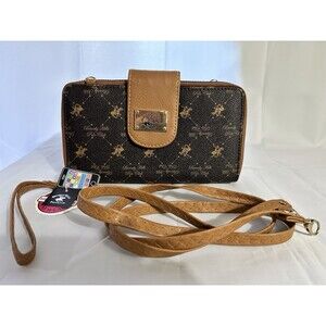 Beverly Hills Polo Club Wallet Clutch Crossbody Purse Black Brown Faux Leather